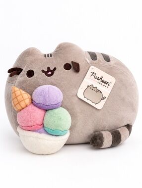 Pusheen the Cat Ice Cream Sundae Plush Stuffed Animal NWT Gray Kitty Soft Toy